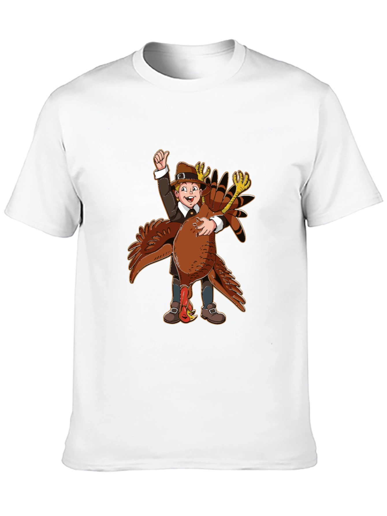 Thanksgiving Pilgrim Hugging Turkey T-Shirt
