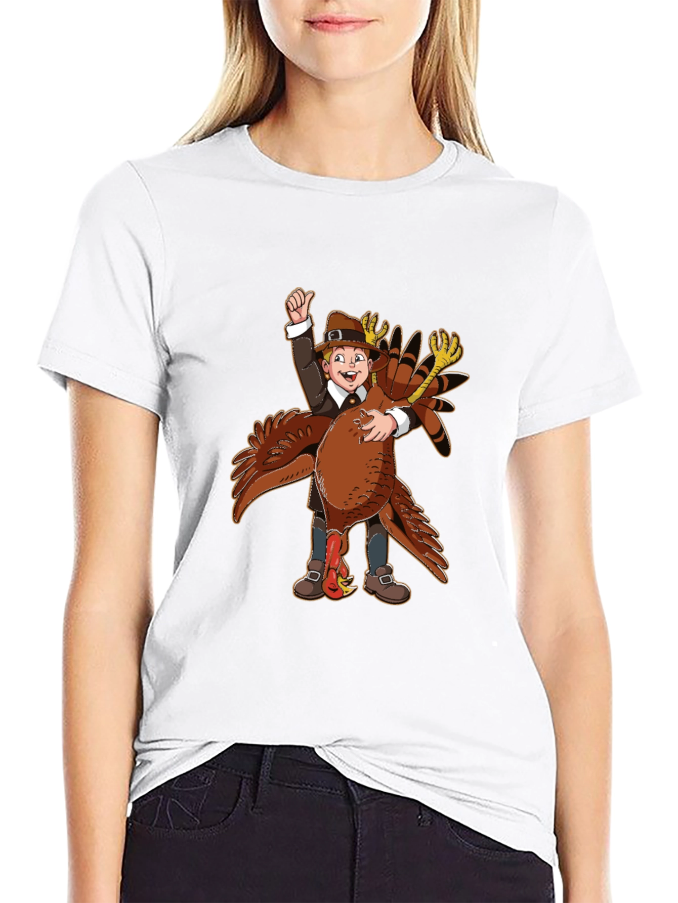 Thanksgiving Pilgrim Hugging Turkey T-Shirt