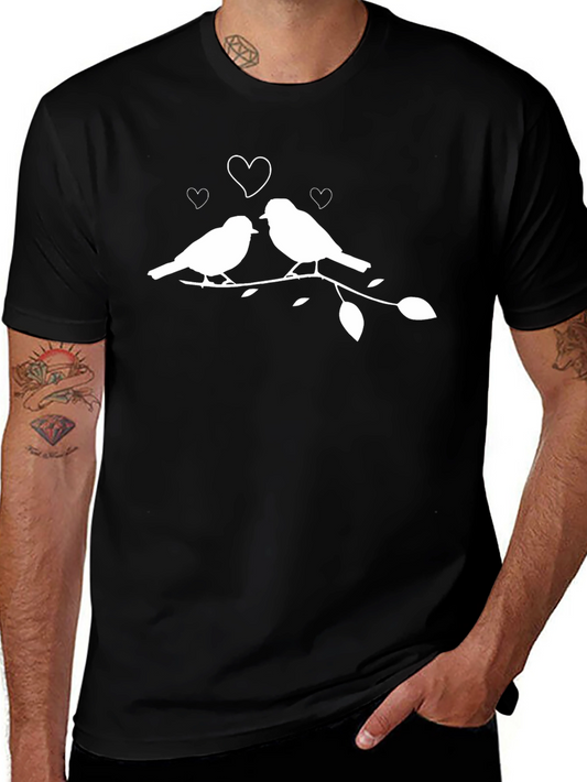 Lovebirds Tee - Romantic Bird Branch Graphic T-Shirt