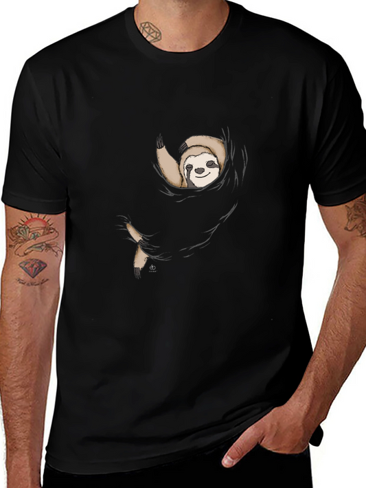 Sloth Pocket T-Shirt - Relaxed Fit Black Cotton Tee