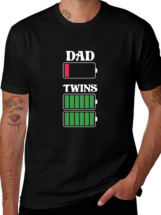 Dad of Twins Low Battery T-Shirt - Fathers Day Gift