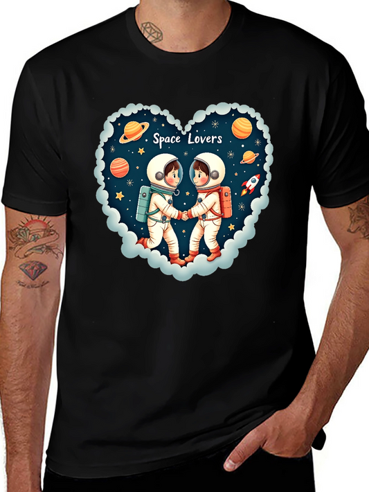 Space Lovers Graphic T-Shirt - Cute Couple Astronauts