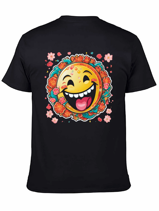 Happy Emoji Graphic T-Shirt - Fun Floral Design