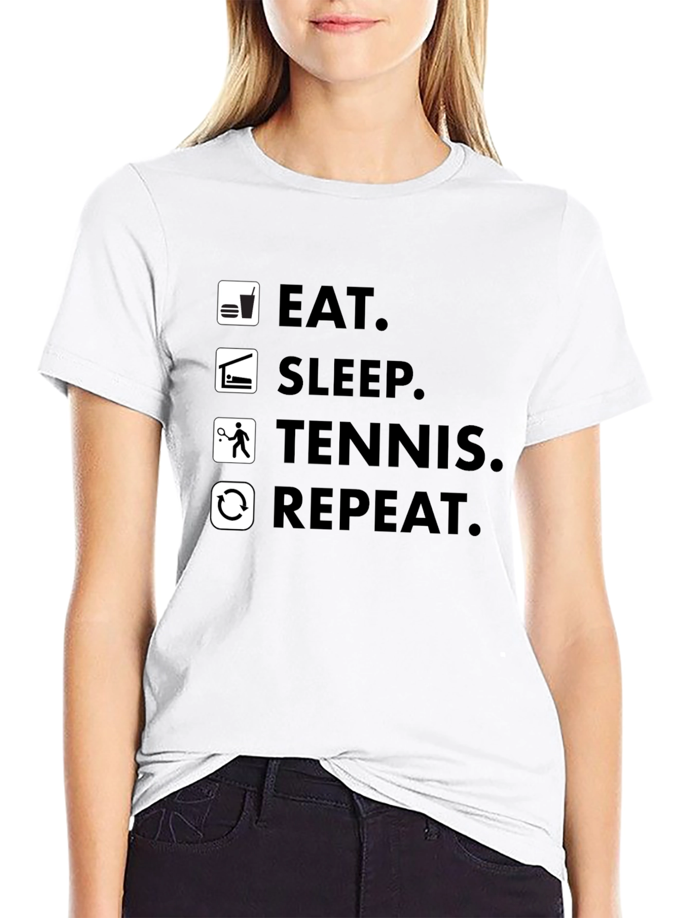 Eat Sleep Tennis Repeat Black T-Shirt