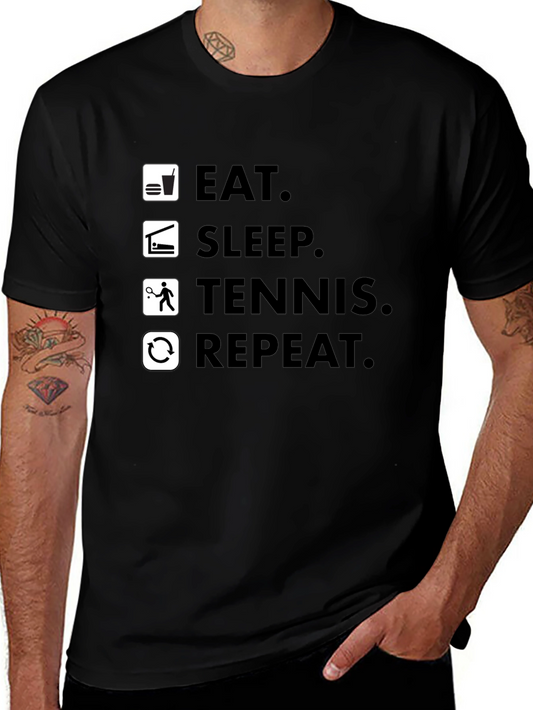 Eat Sleep Tennis Repeat Black T-Shirt