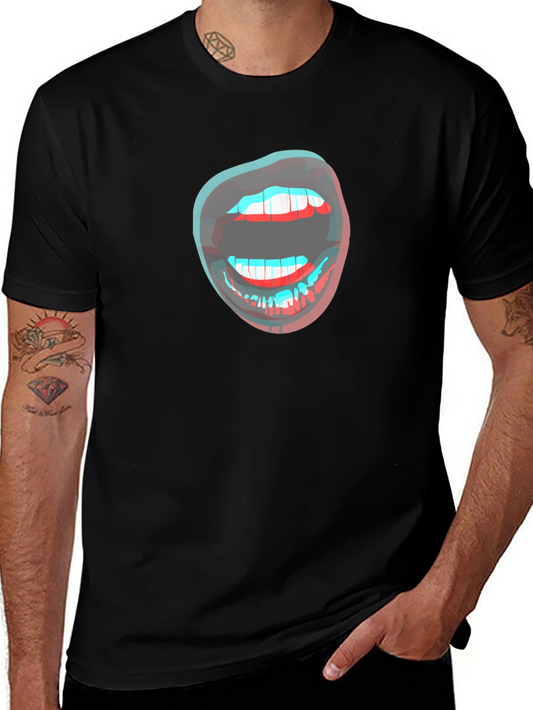 3D Lips Graphic Black T-Shirt