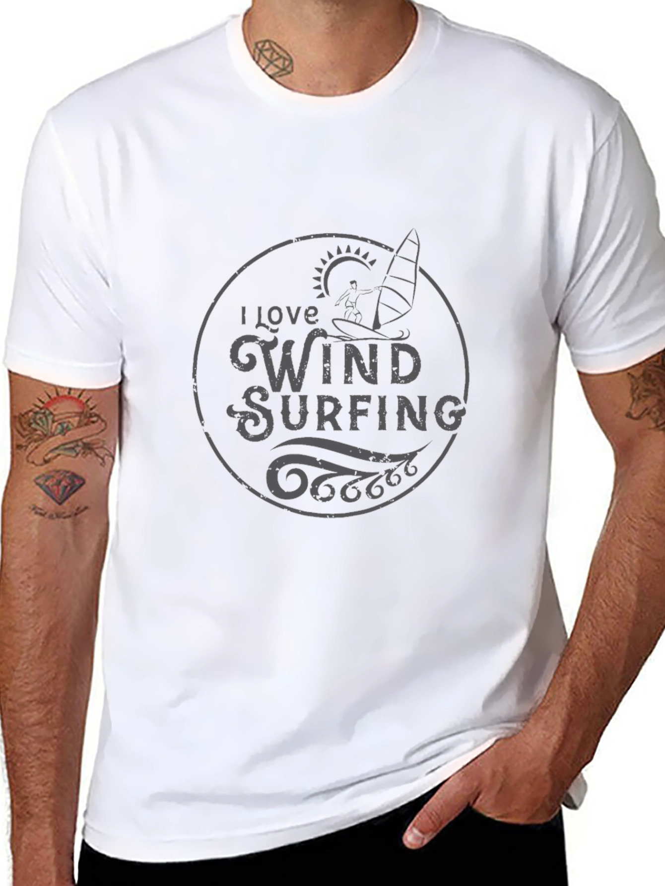 I Love Windsurfing Black T-Shirt