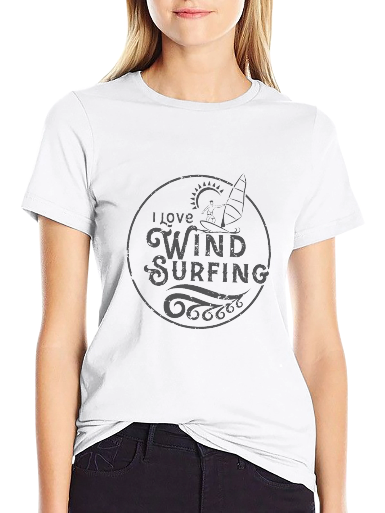 I Love Windsurfing Black T-Shirt