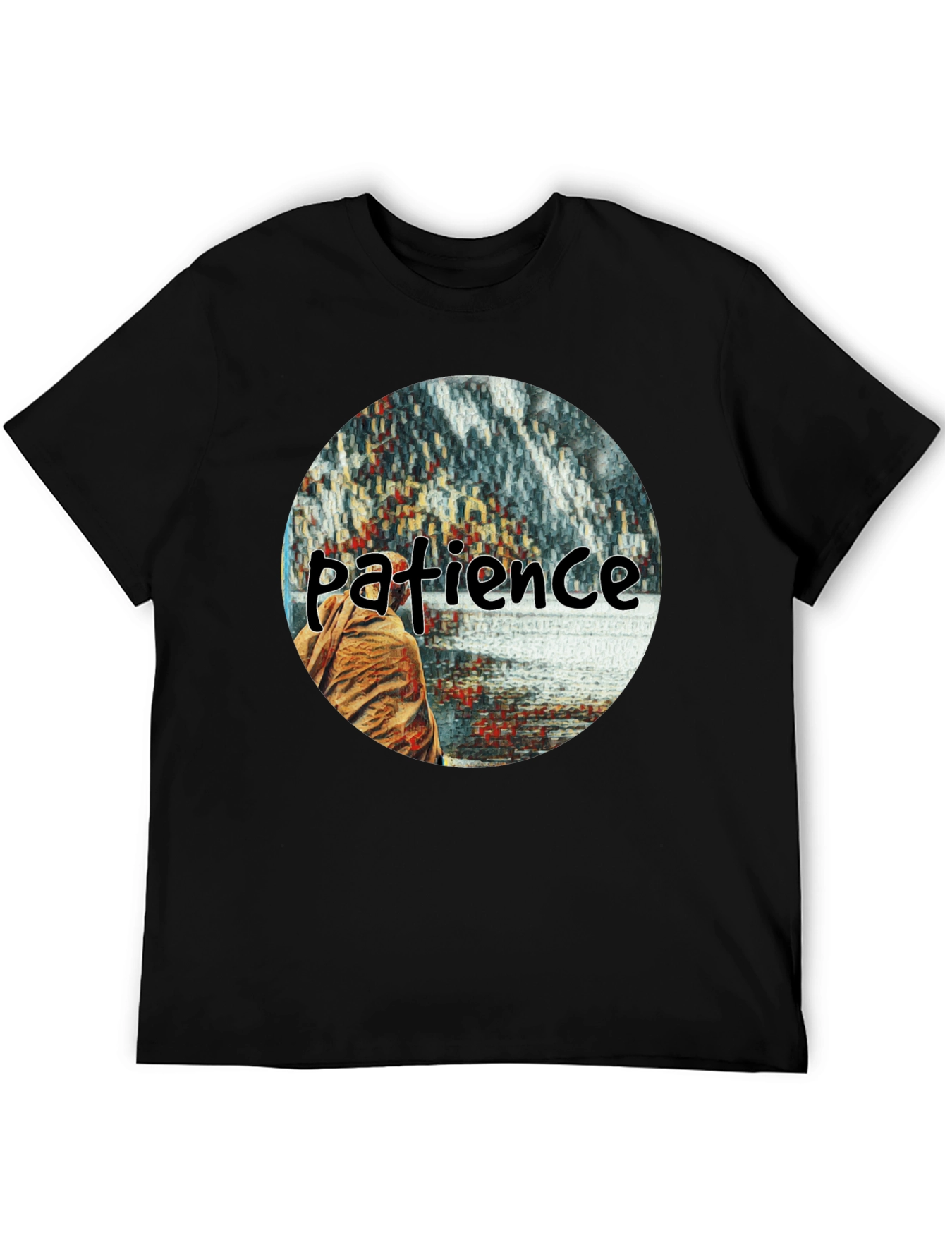 Patience Graphic T-Shirt - Black Crew Neck Tee