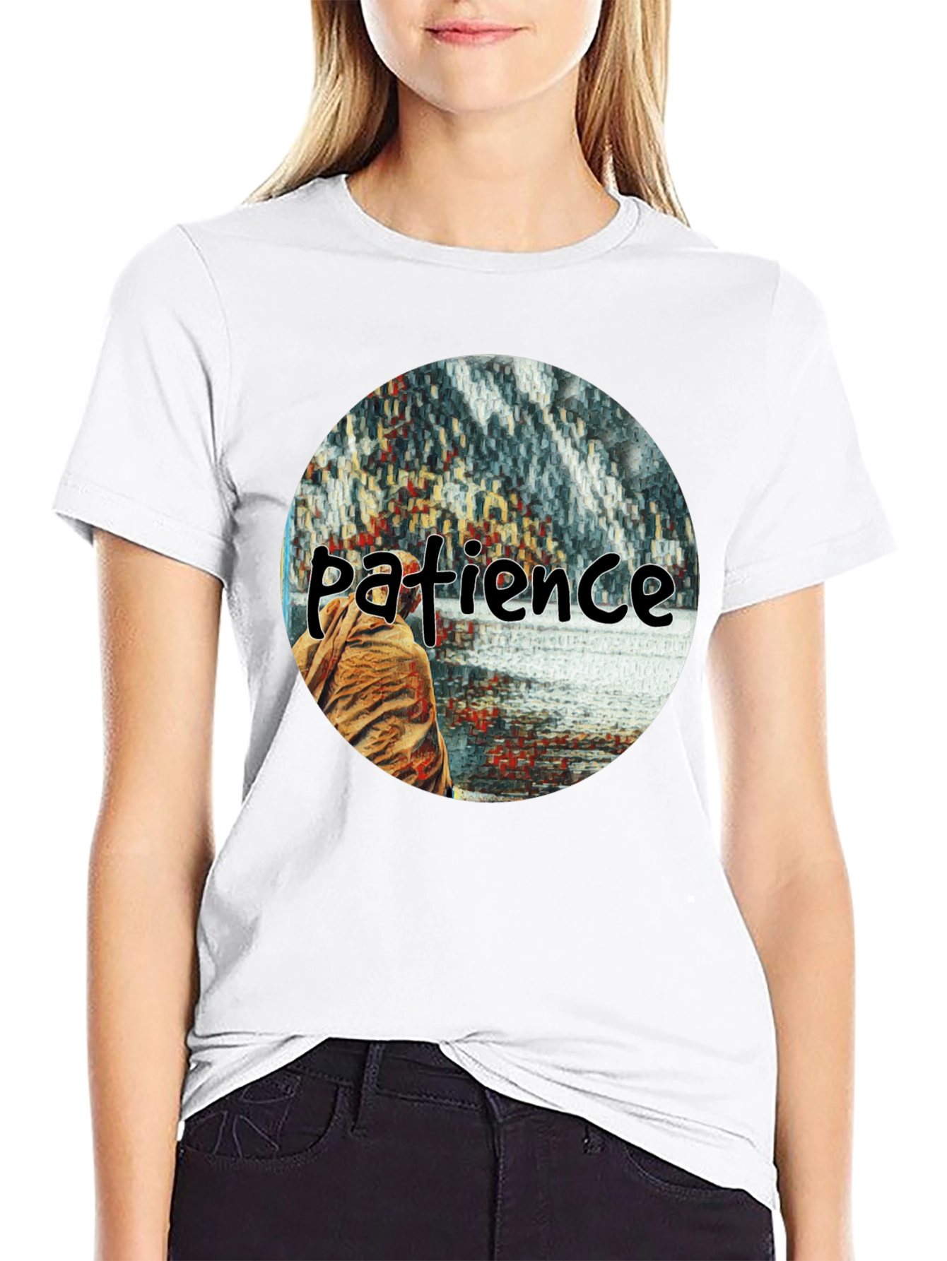 Patience Graphic T-Shirt - Black Crew Neck Tee
