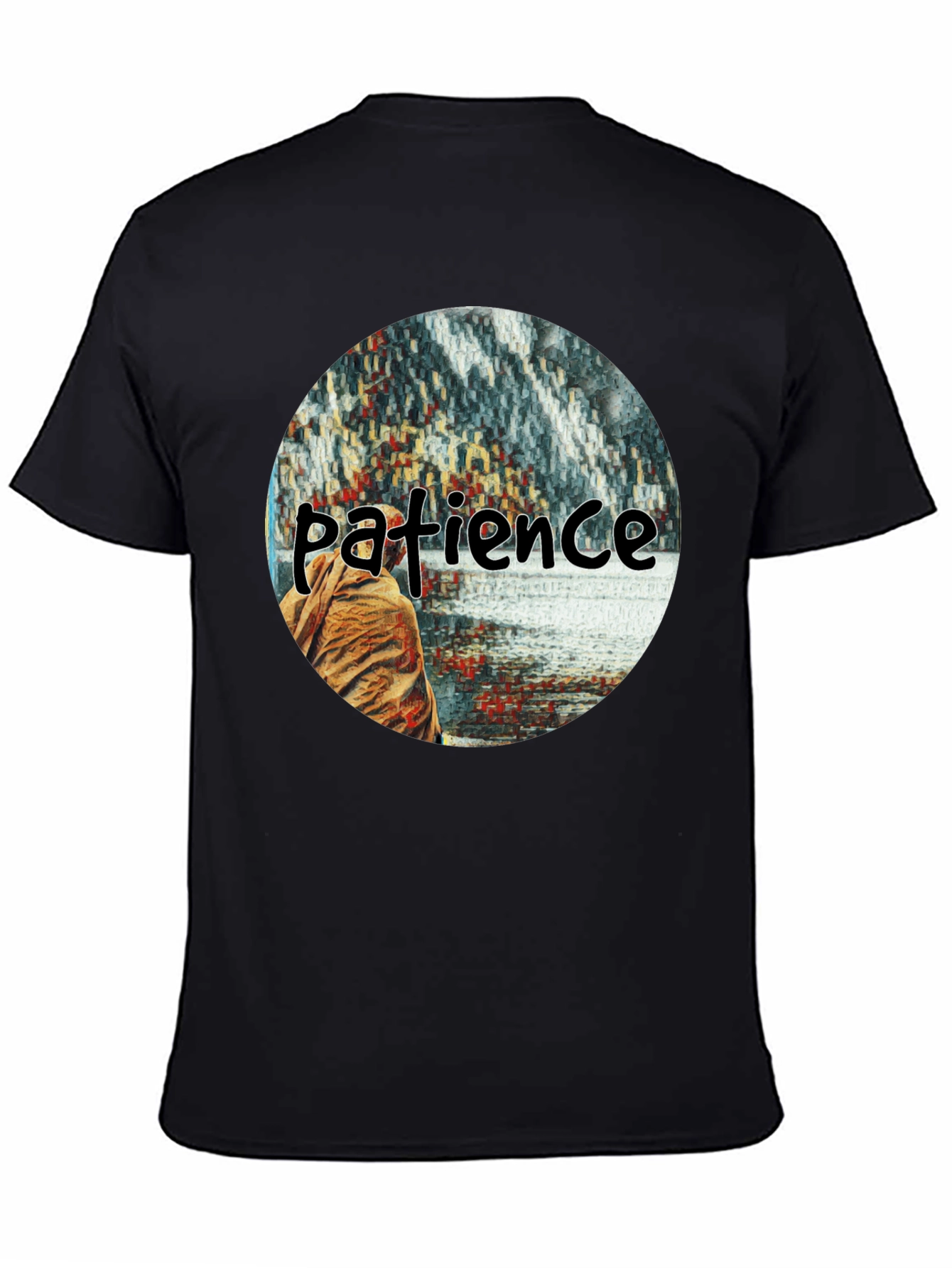 Patience Graphic T-Shirt - Black Crew Neck Tee