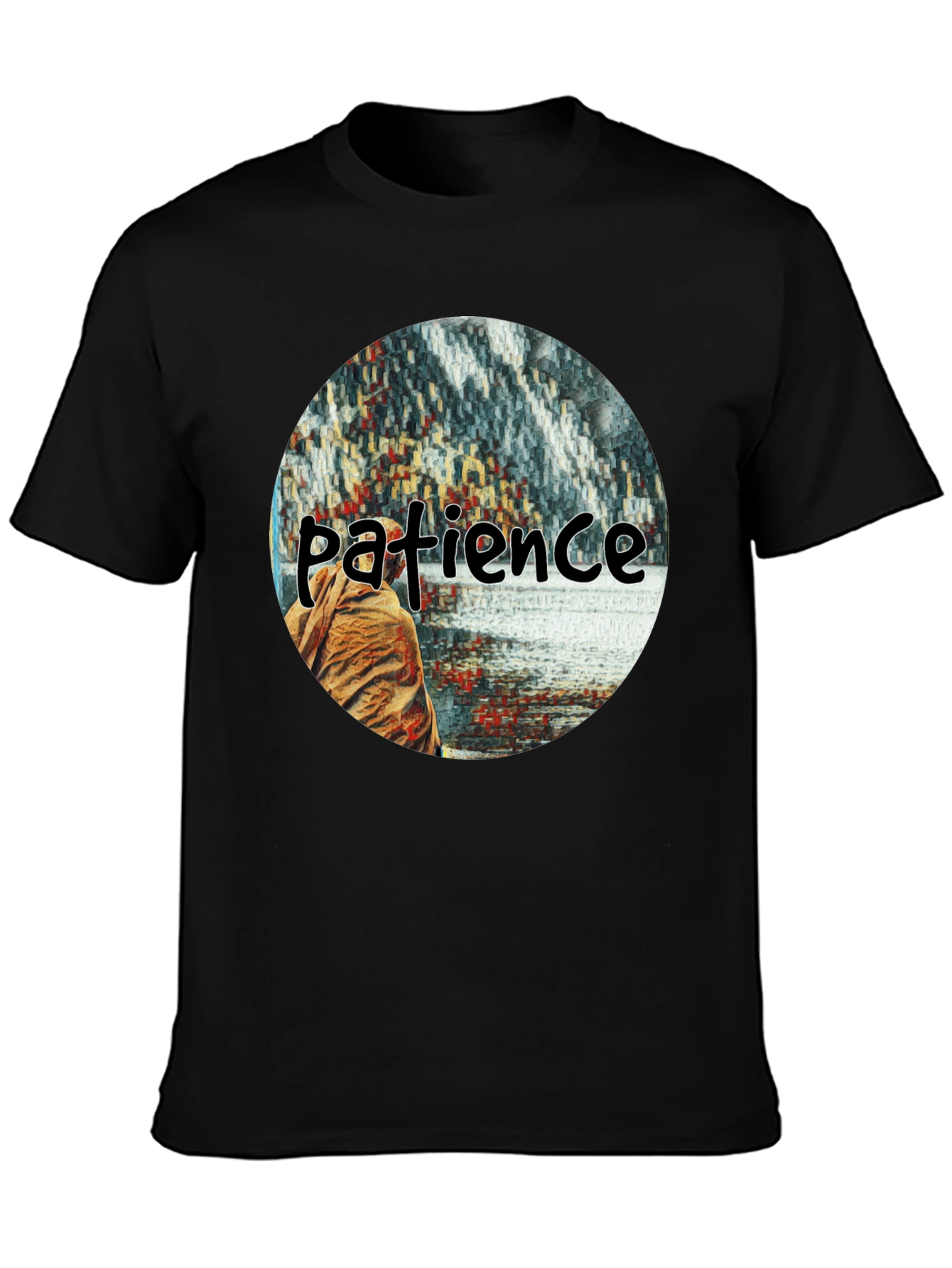 Patience Graphic T-Shirt - Black Crew Neck Tee
