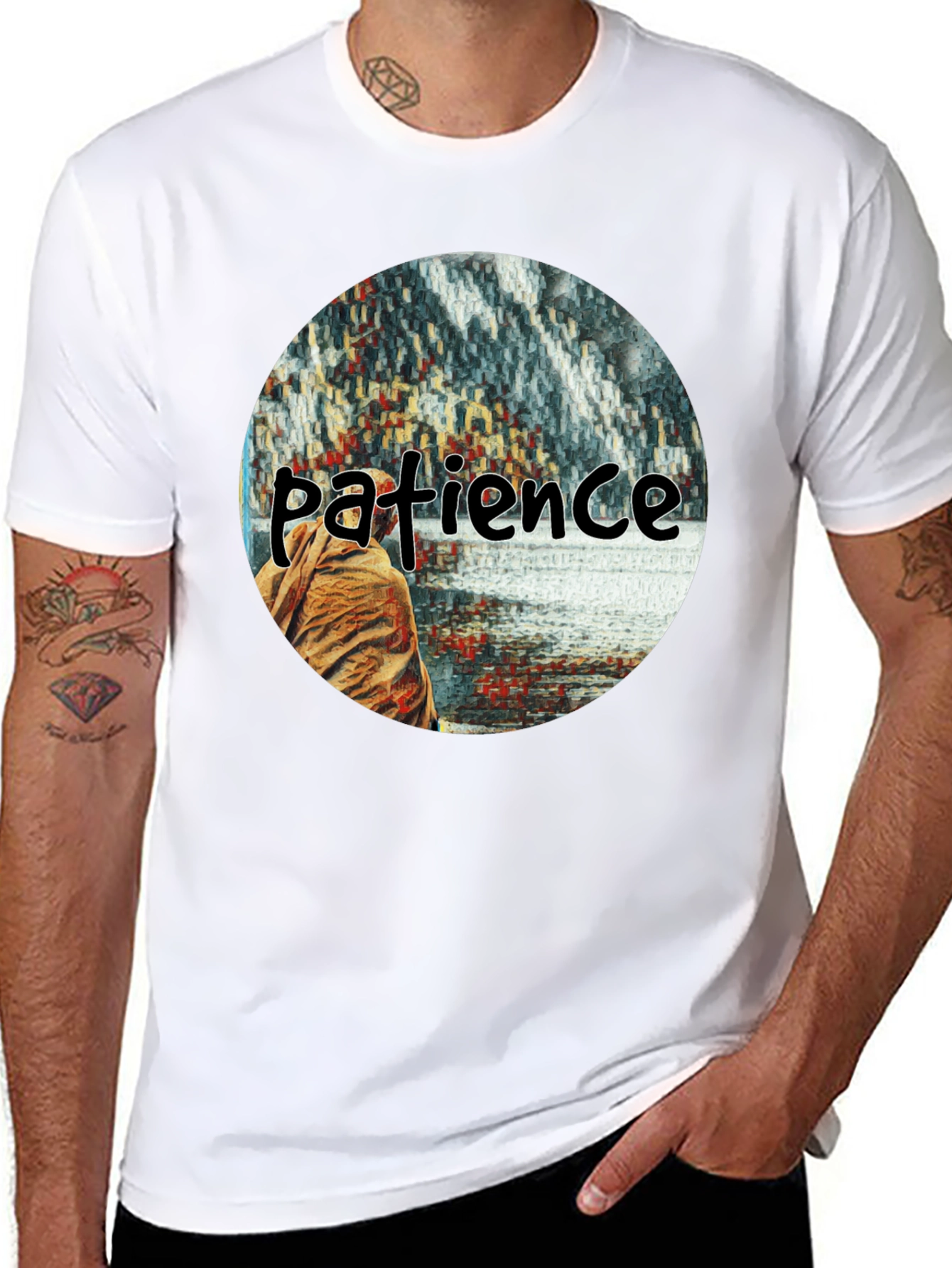Patience Graphic T-Shirt - Black Crew Neck Tee