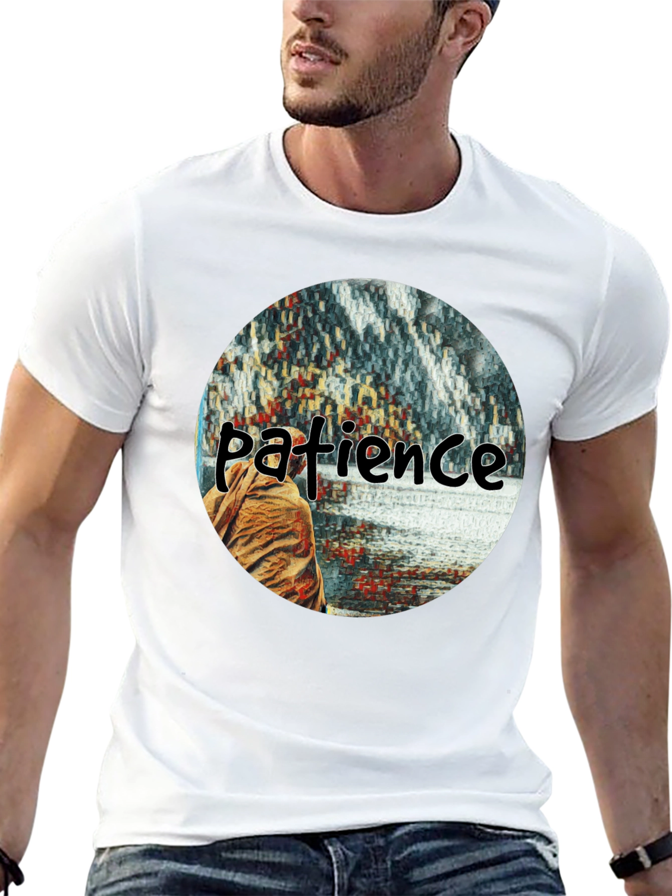 Patience Graphic T-Shirt - Black Crew Neck Tee