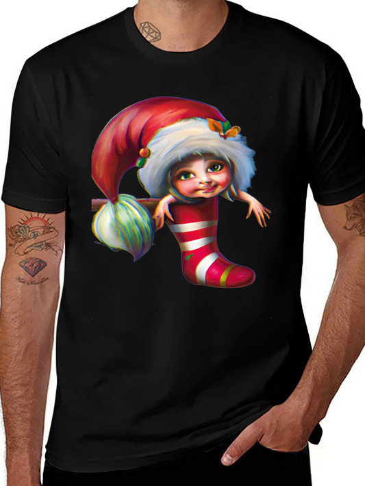 Festive Elf in Stocking Graphic Tee