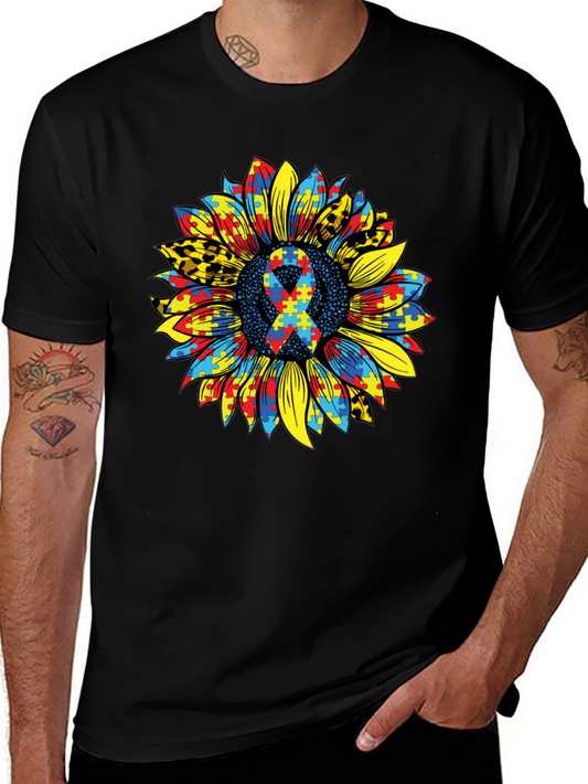 Autism Awareness Sunflower Ribbon Graphic Tee