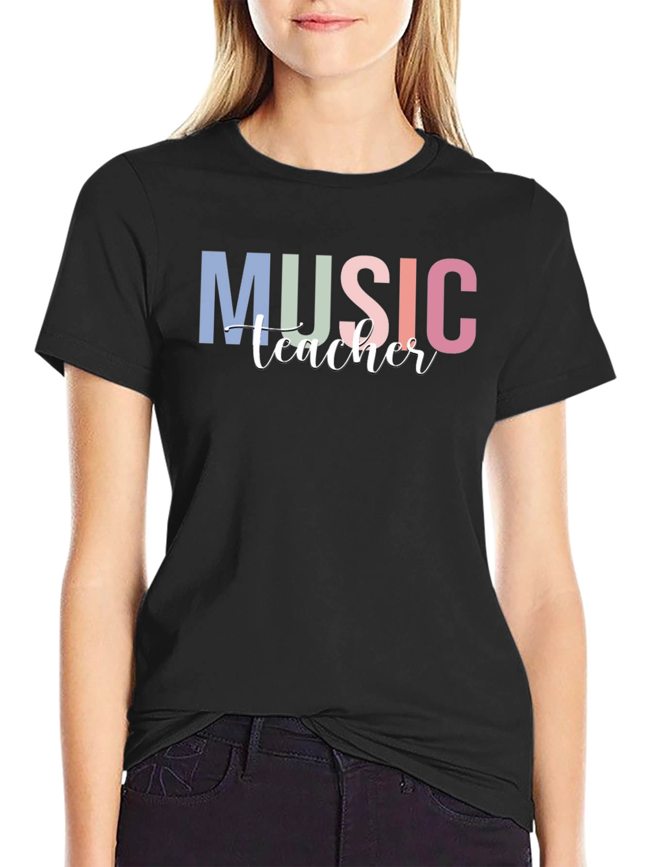 Music Teacher Graphic Tee - Black Crew Neck