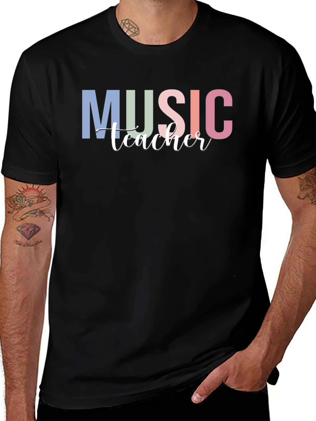 Music Teacher Graphic Tee - Black Crew Neck