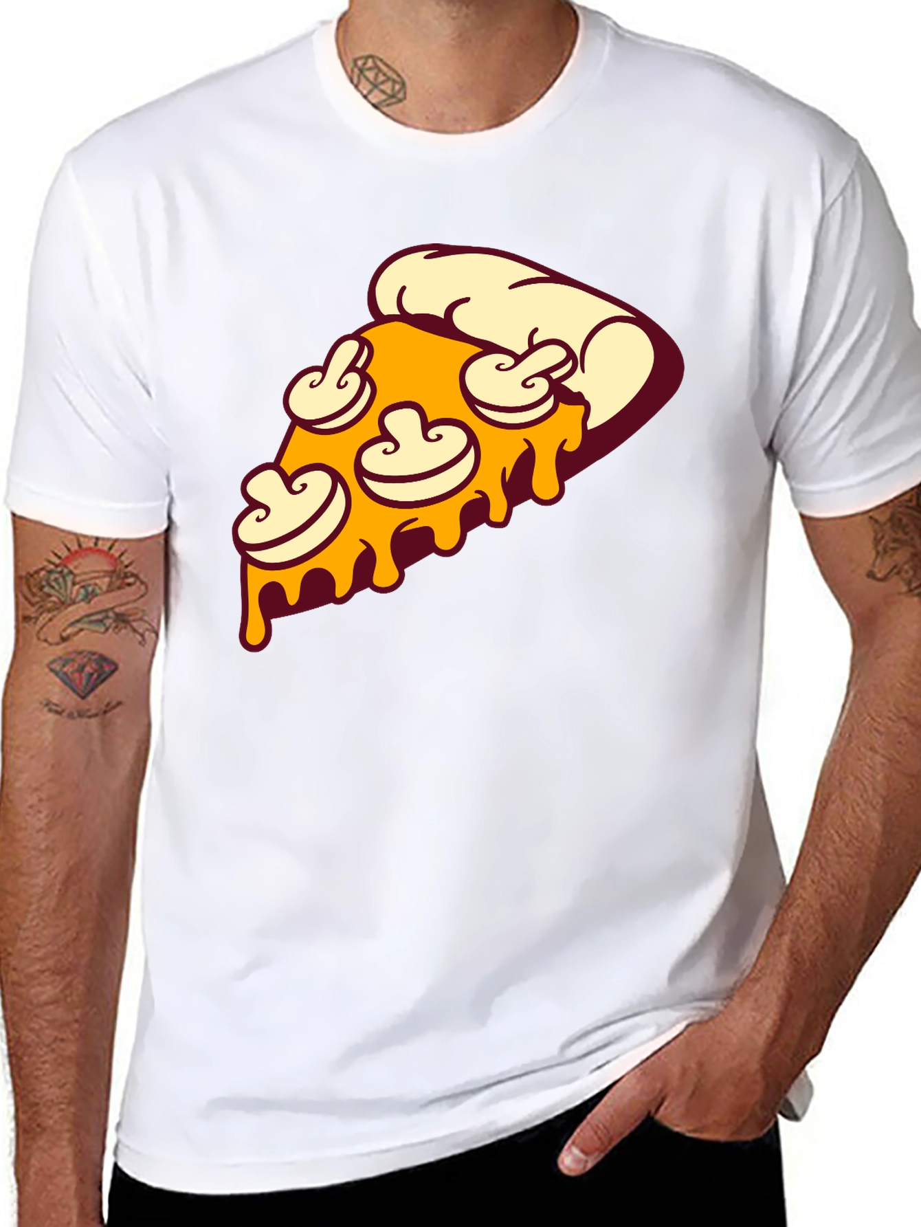 Pizza Slice Graphic Tee - Black Crew Neck T-Shirt