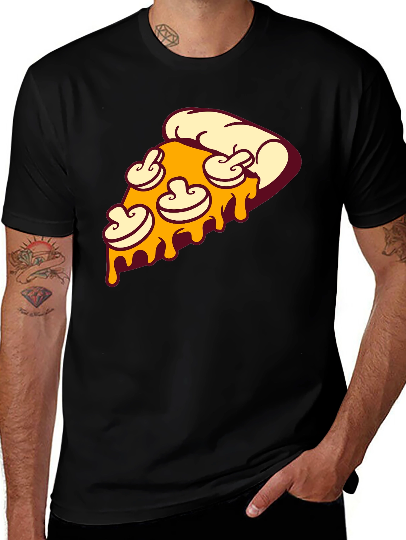 Pizza Slice Graphic Tee - Black Crew Neck T-Shirt