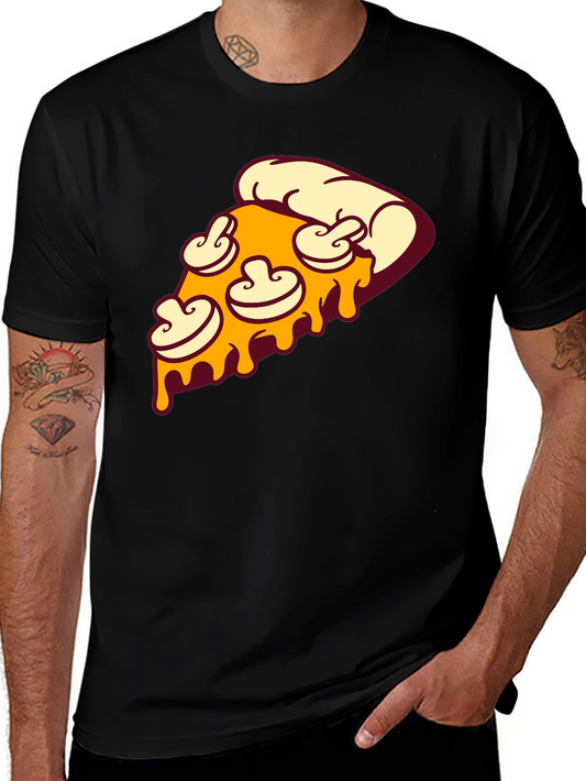 Pizza Slice Graphic Tee - Black Crew Neck T-Shirt