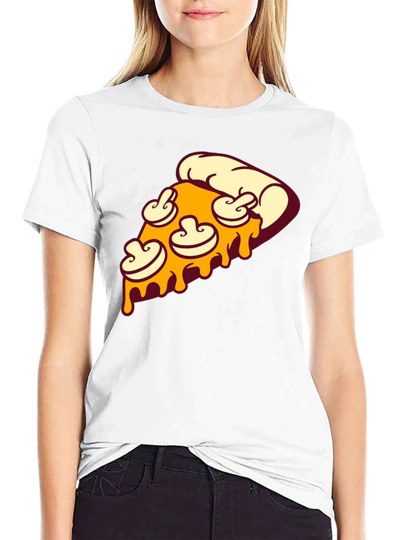 Pizza Slice Graphic Tee - Black Crew Neck T-Shirt
