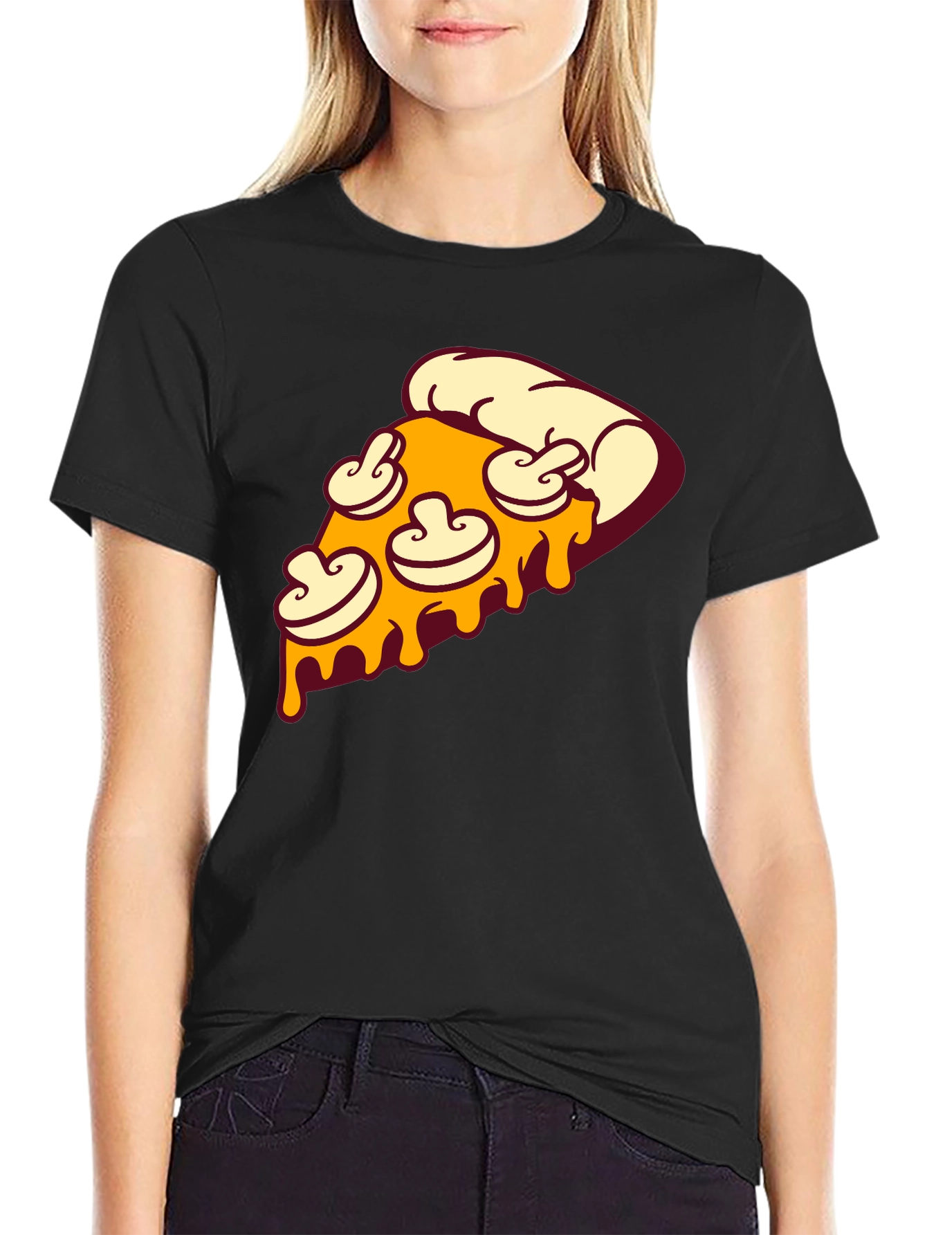 Pizza Slice Graphic Tee - Black Crew Neck T-Shirt