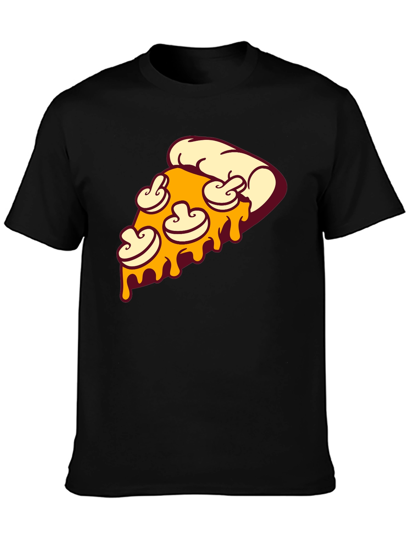 Pizza Slice Graphic Tee - Black Crew Neck T-Shirt