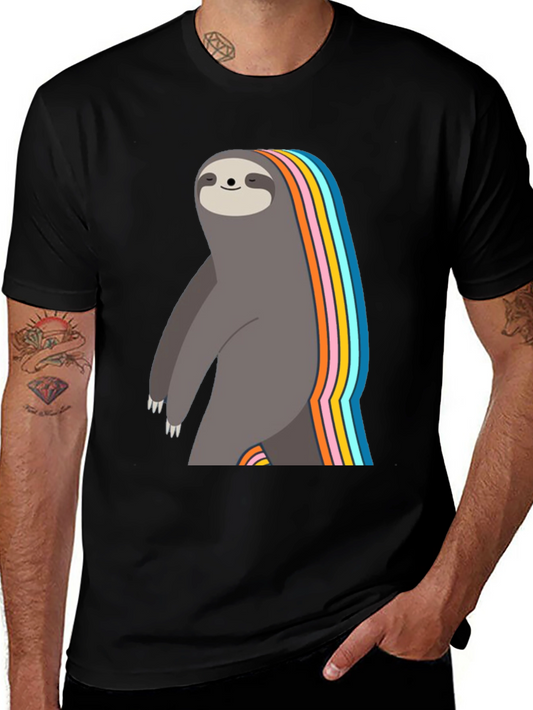 Rainbow Sloth Graphic T-Shirt - Mens Black Tee