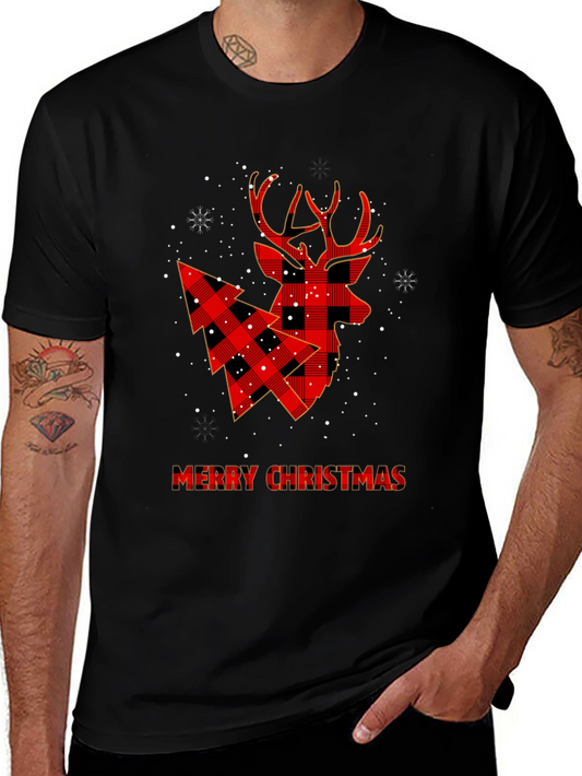 Plaid Reindeer Christmas T-Shirt