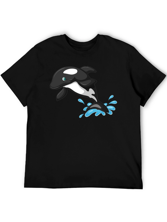Orca Whale Graphic Tee - Black Cotton T-Shirt