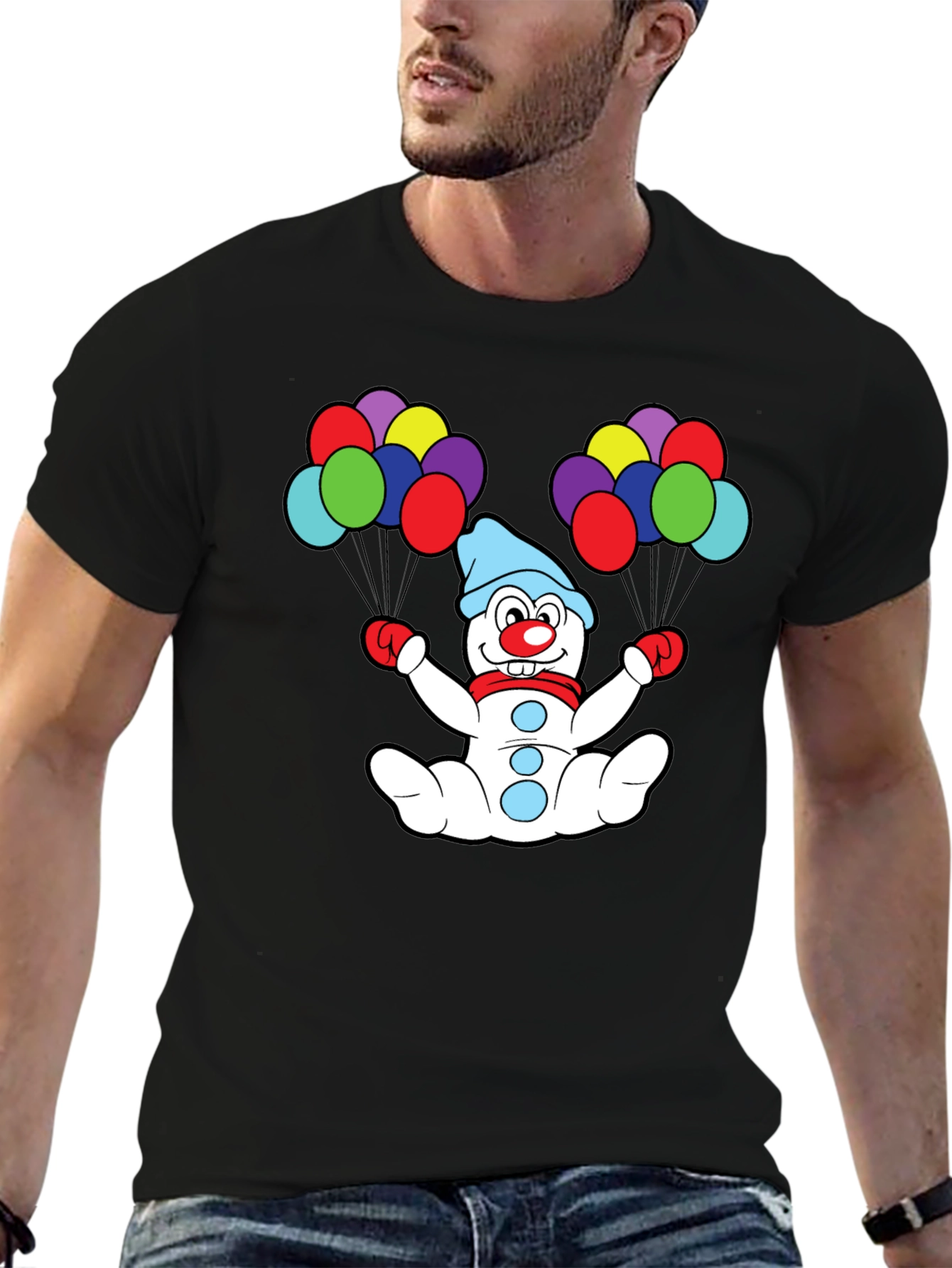 Clown Snowman Balloon Graphic T-Shirt