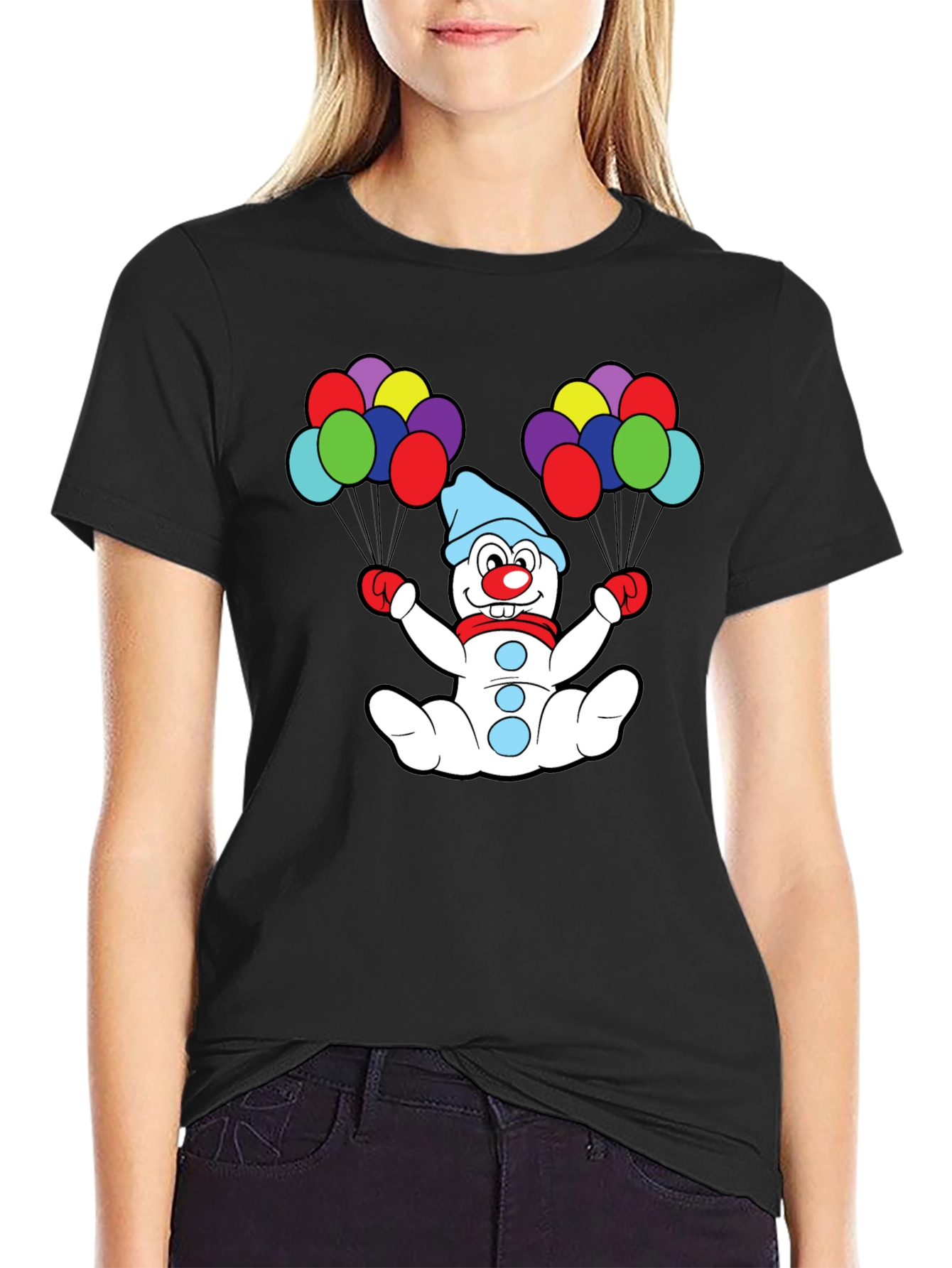 Clown Snowman Balloon Graphic T-Shirt
