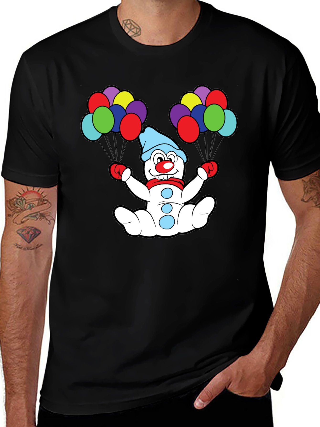 Clown Snowman Balloon Graphic T-Shirt