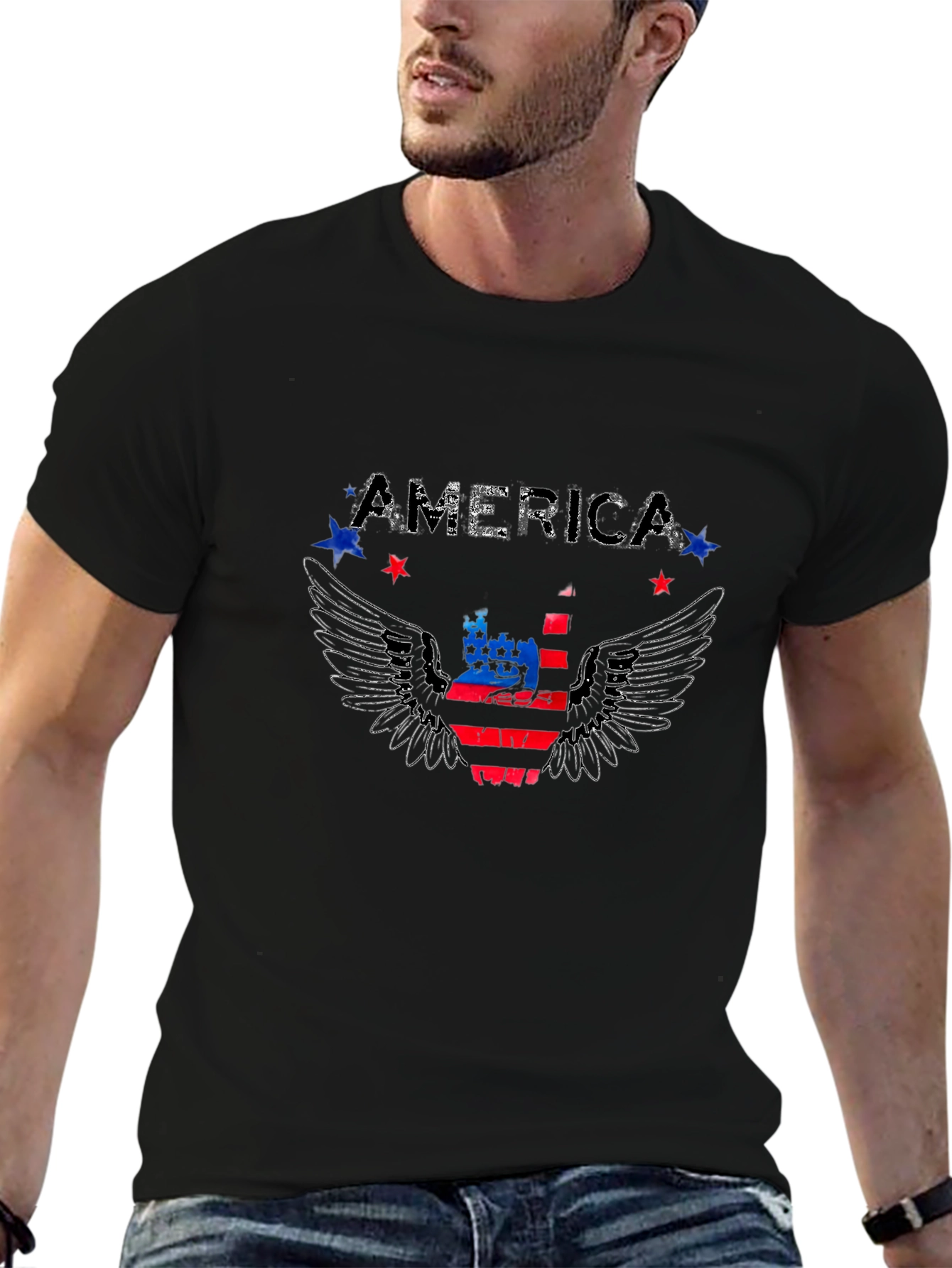 America Flag Eagle Wings Graphic T-Shirt