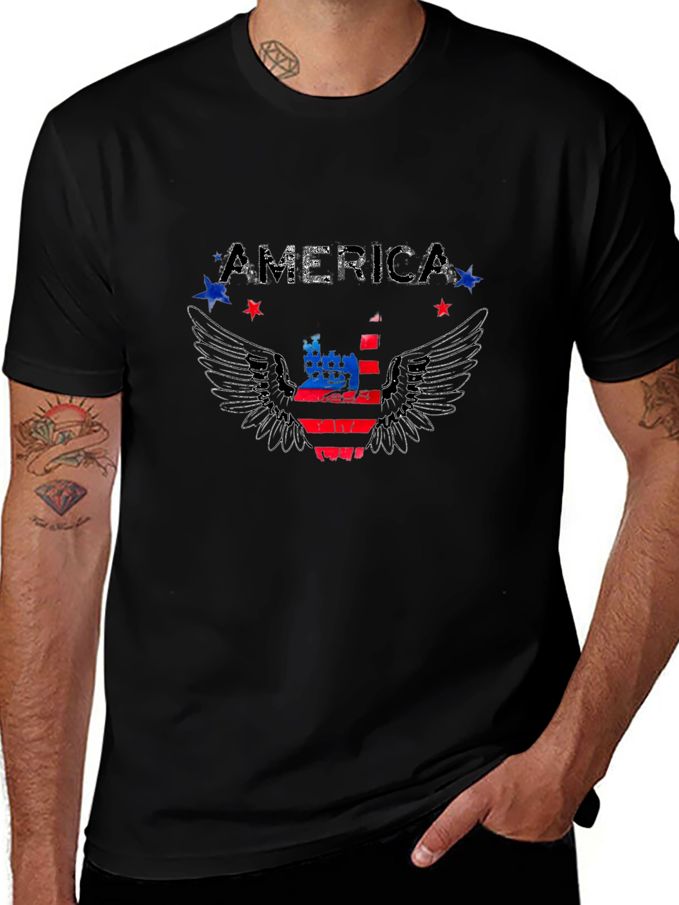 America Flag Eagle Wings Graphic T-Shirt