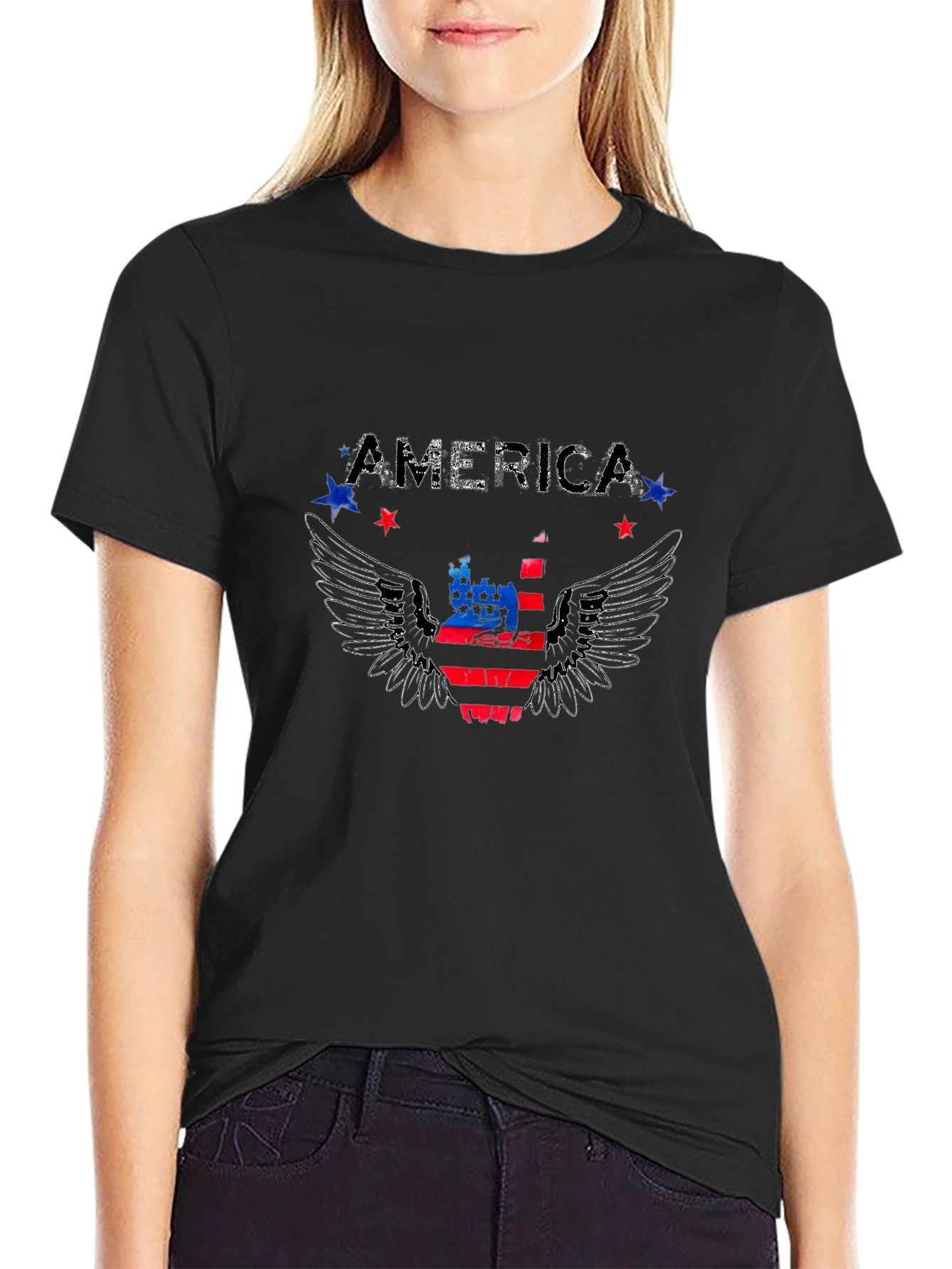 America Flag Eagle Wings Graphic T-Shirt