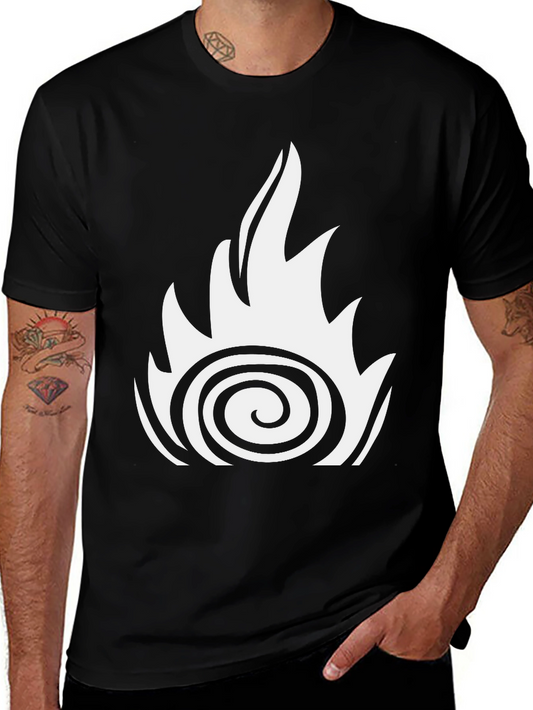 Fire Swirl Graphic Tee - Black Cotton Casual Shirt