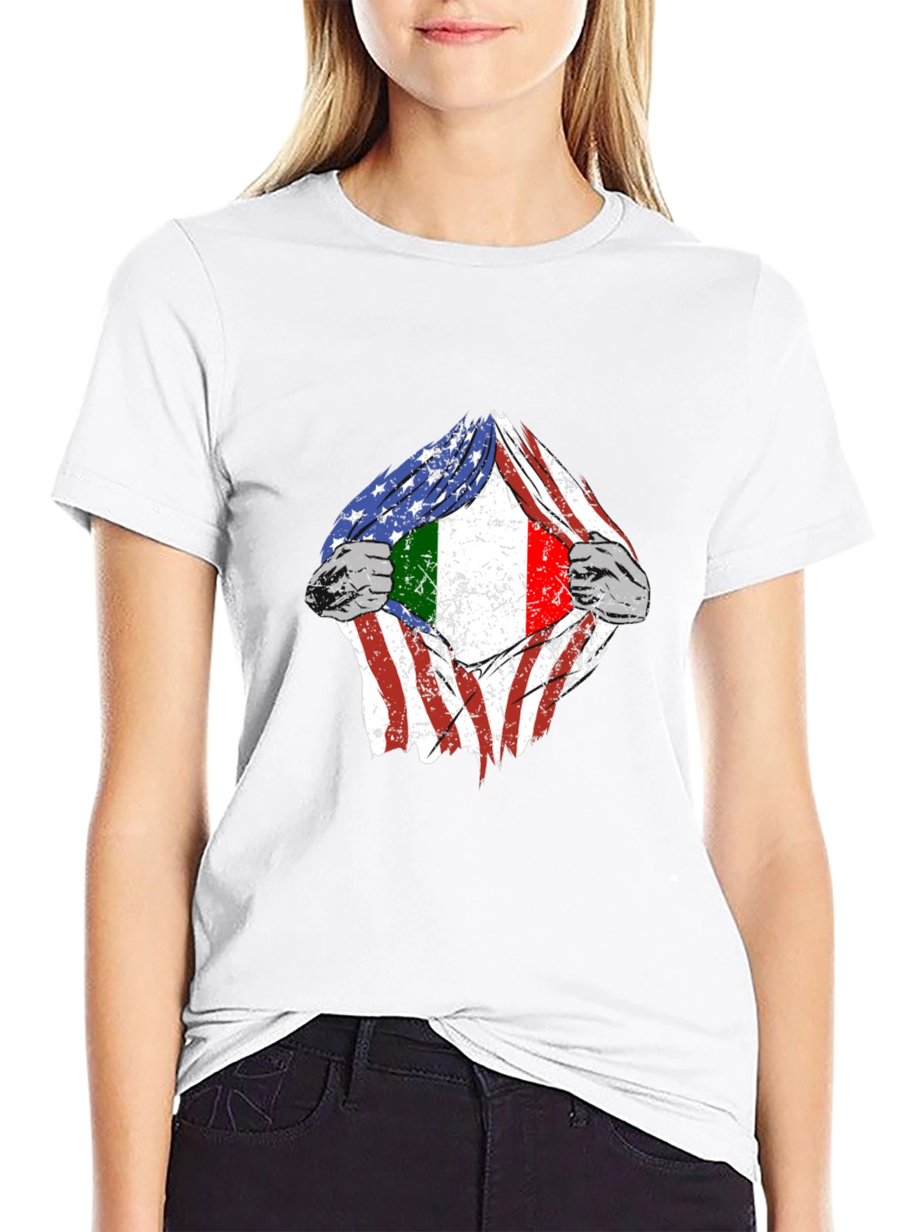 USA Italy Flag Torn T-Shirt