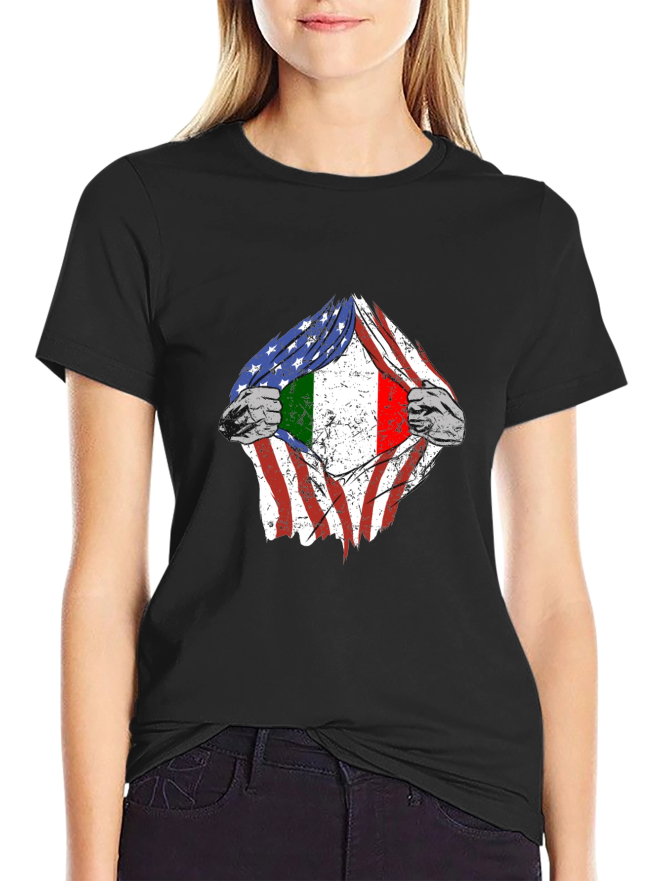 USA Italy Flag Torn T-Shirt