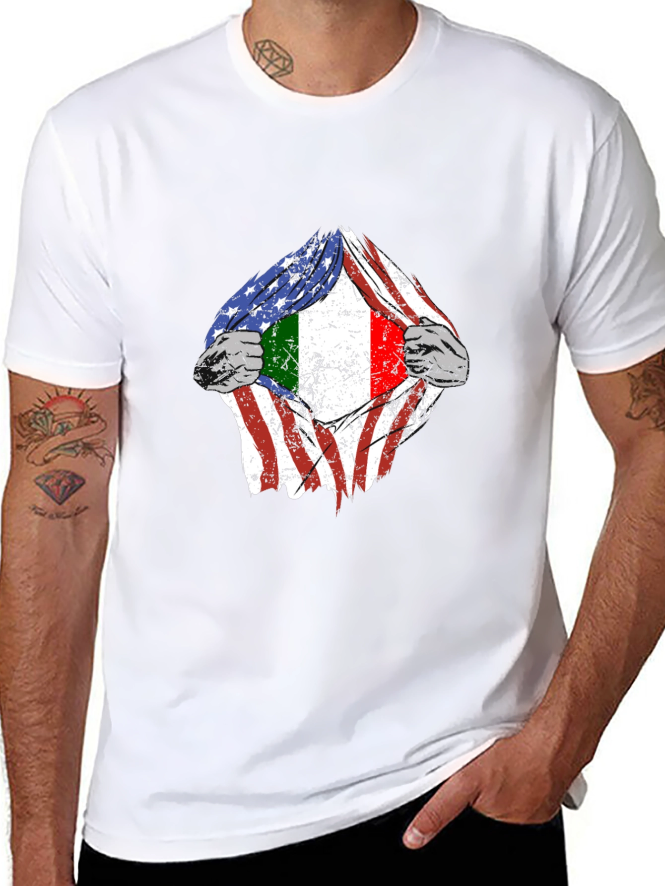 USA Italy Flag Torn T-Shirt