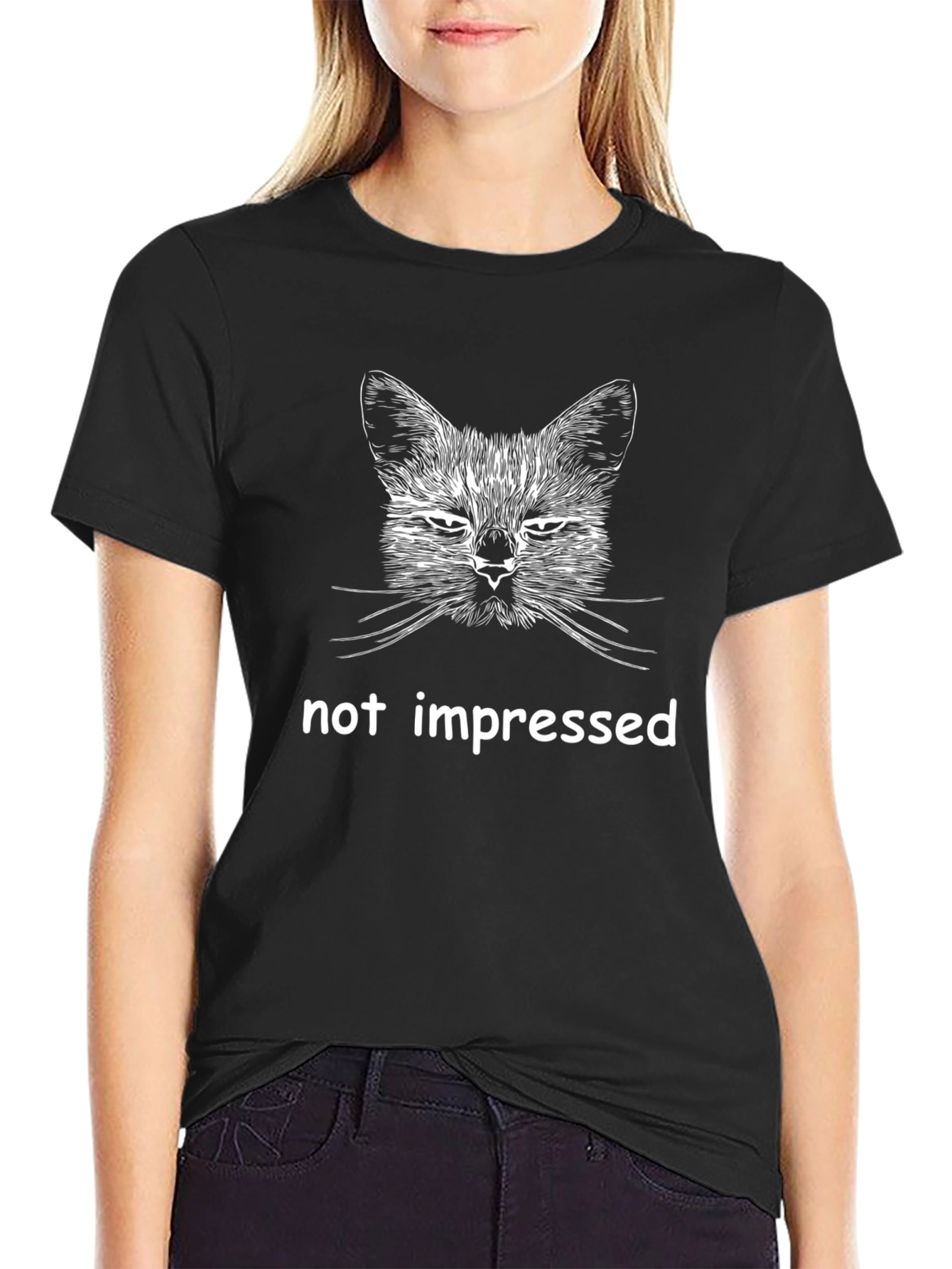 Not Impressed Cat Graphic Tee - Black Unisex T-Shirt