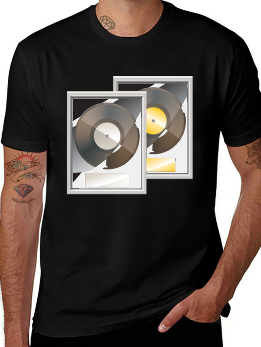 Black T-Shirt with Gold and Platinum Record Graphic