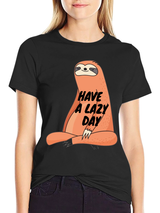 Have a Lazy Day Sloth Graphic Tee - Black