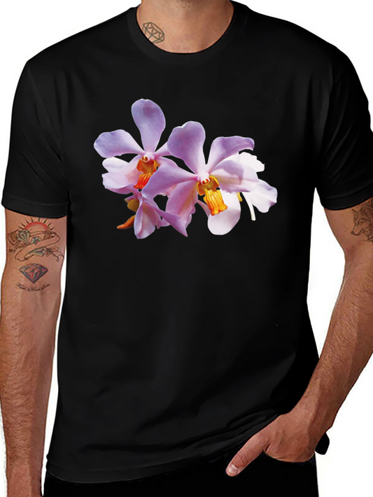 Floral Orchid Print Black T-Shirt for Men