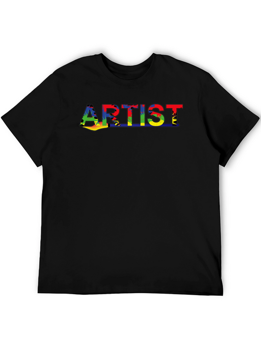 Artist Rainbow Design Black Cotton T-Shirt