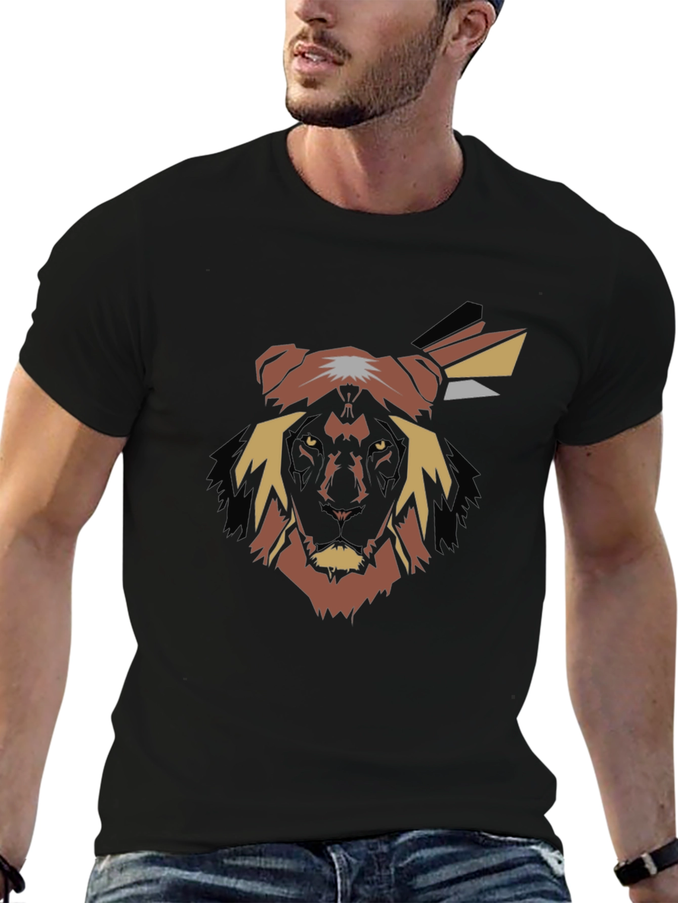 Lion Chief Black T-Shirt - Bold Graphic Tee