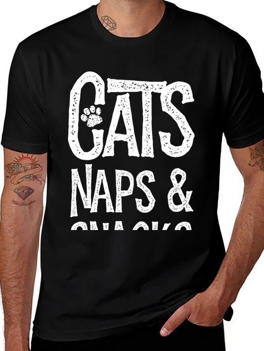 Cats Naps & Snacks Black Graphic T-Shirt