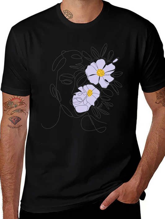 Floral Minimalist Graphic Tee - Black Unisex