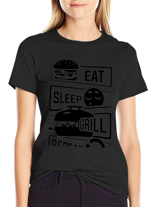 Eat Sleep Grill Repeat Black Graphic T-Shirt